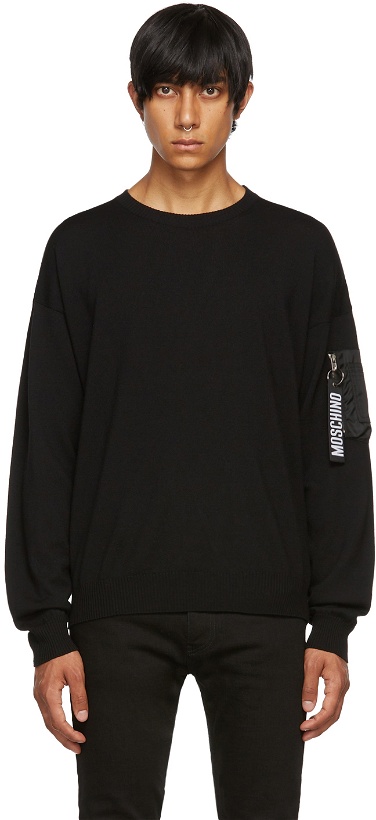 Photo: Moschino Black Wool Logo Pullover Sweater