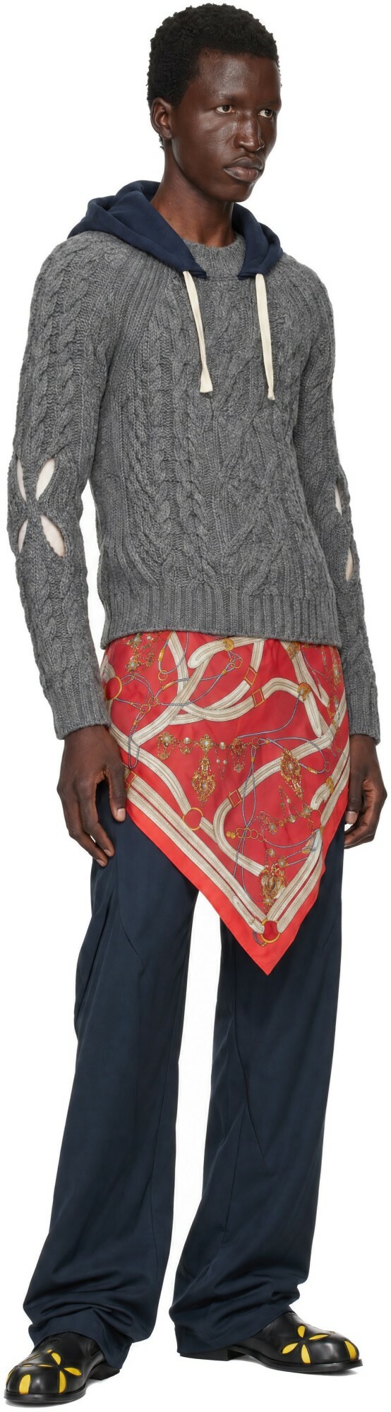 Stefan Cooke Gray Hooded Cable Sweater