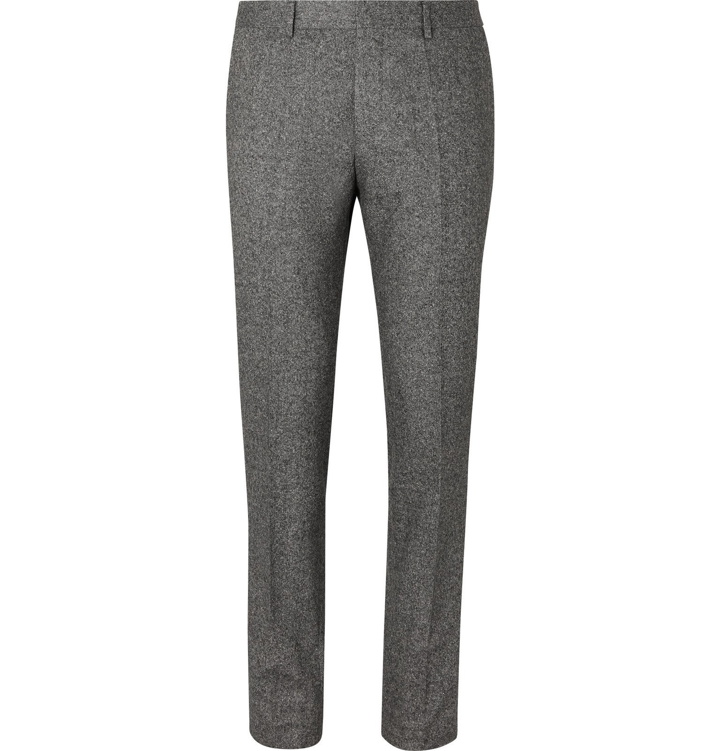 Photo: Hugo Boss - Grey Slim-Fit Tapered Virgin Wool-Blend Tweed Trousers - Gray