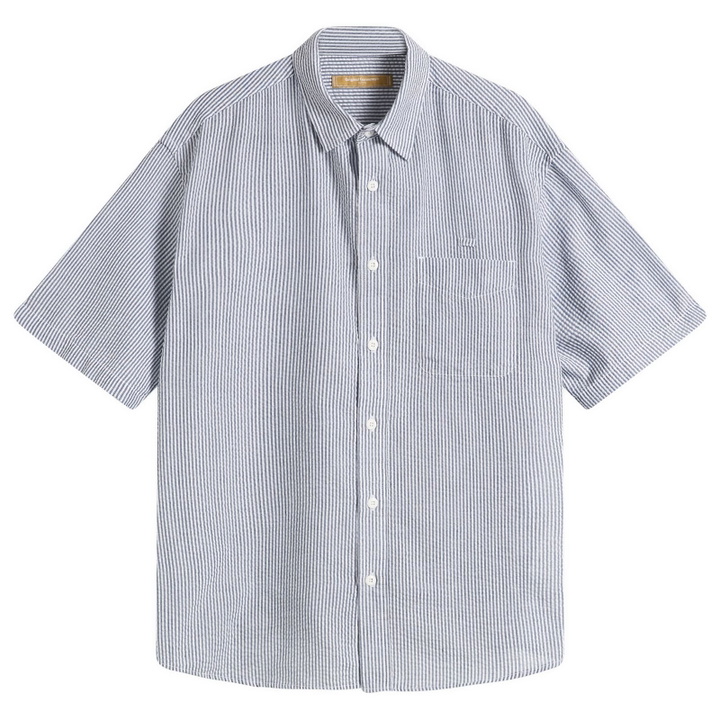 Photo: FrizmWORKS Men's OG Stripe Seersucker Short Sleeve Shirt in Blue