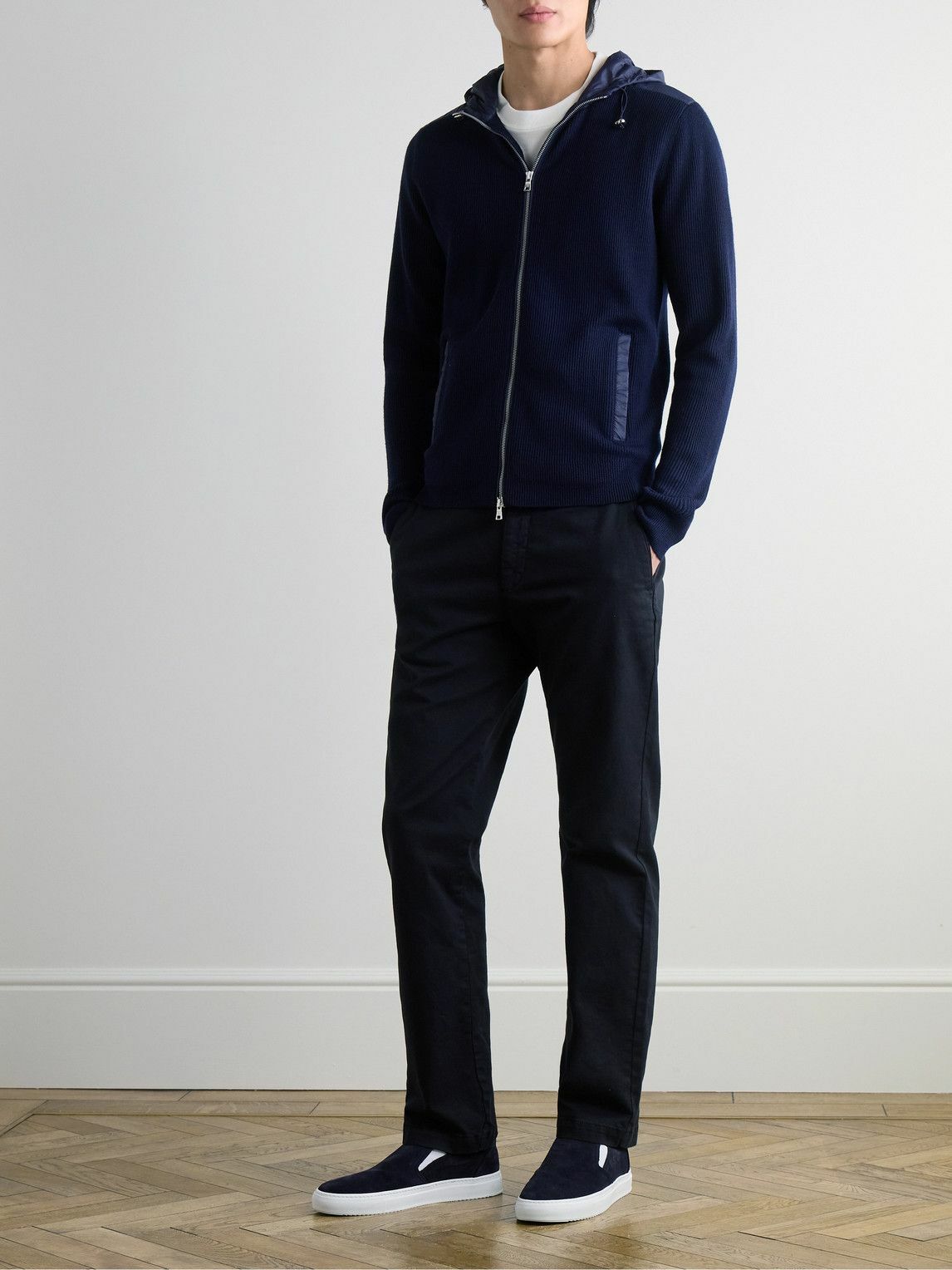 Peter Millar - Holdridge Hybrid Slim-Fit Nylon-Trimmed Ribbed Wool Hooded Jacket - Blue