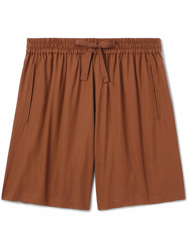 Photo: UMIT BENAN B - Julian Straight-Leg Silk Drawstring Shorts - Brown