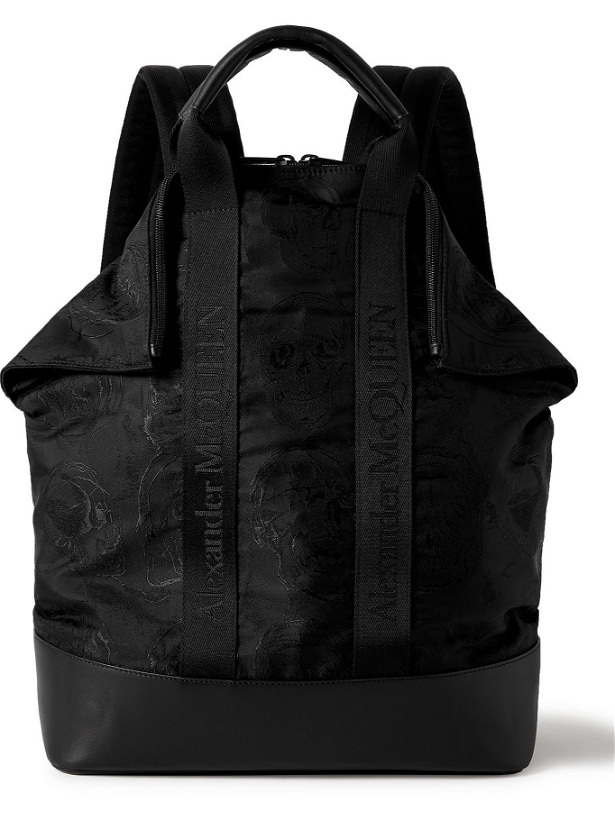 Photo: ALEXANDER MCQUEEN - Leather and Logo Webbing-Trimmed Embroidered Nylon Backpack