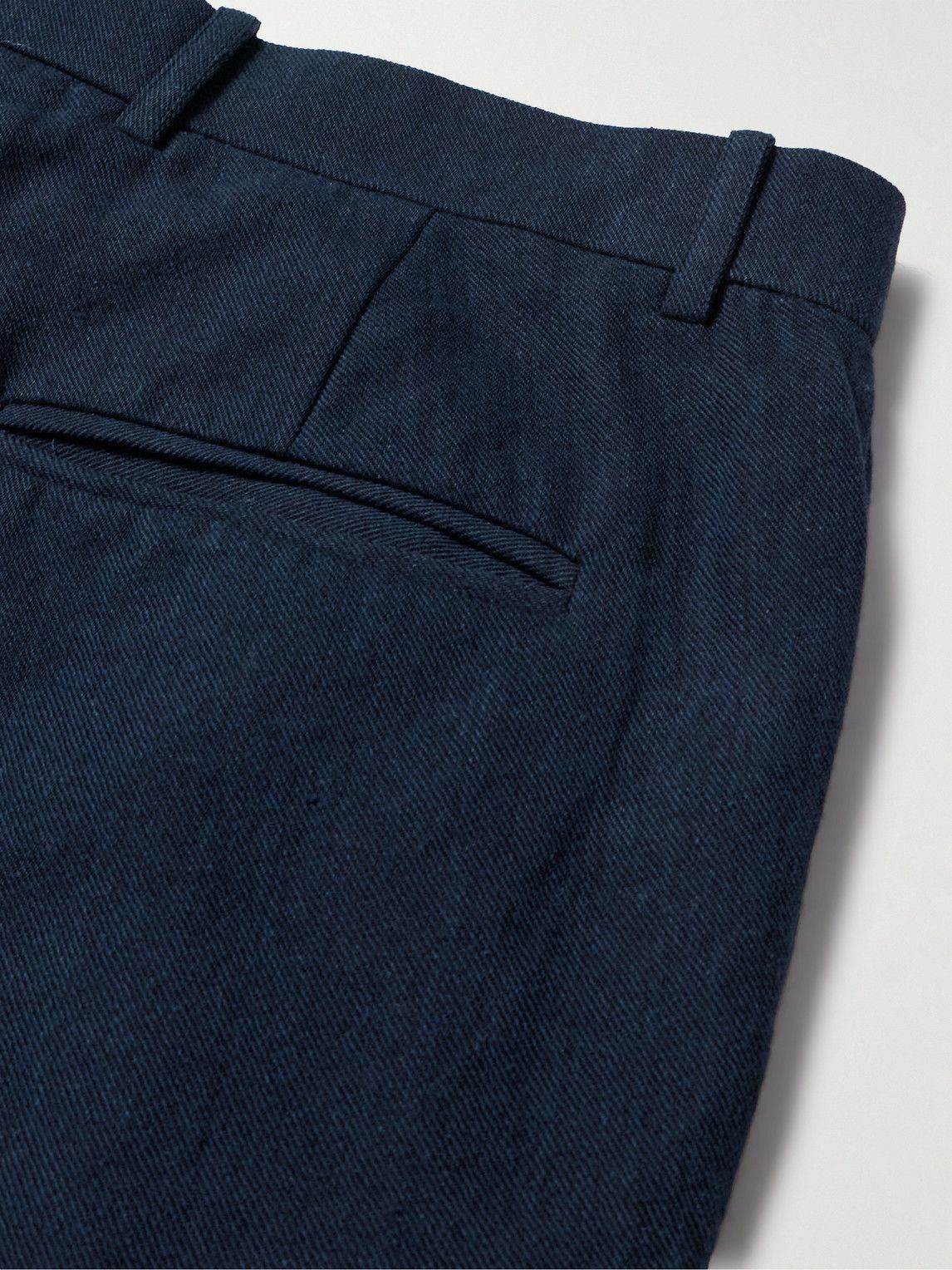 Karu Research - Embellished Pleated Straight-Leg Cotton-Twill Trousers - Blue