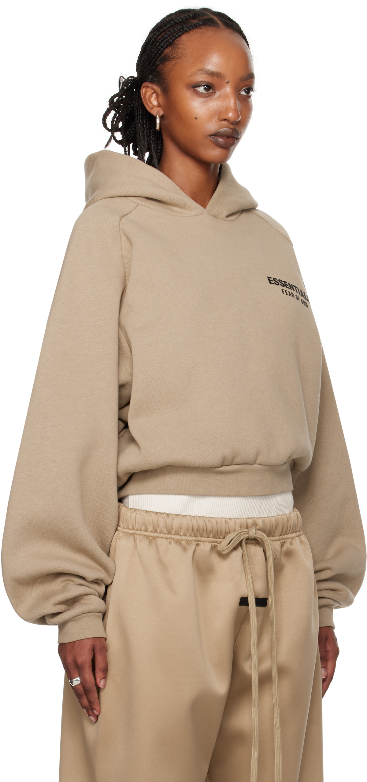Fear of God ESSENTIALS Beige Fleece Cropped Hoodie Fear Of God
