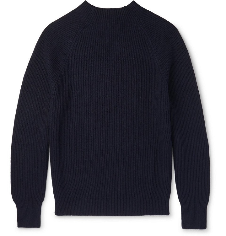 Photo: NN07 - Ribbed Cotton-Blend Mock-Neck Sweater - Men - Navy
