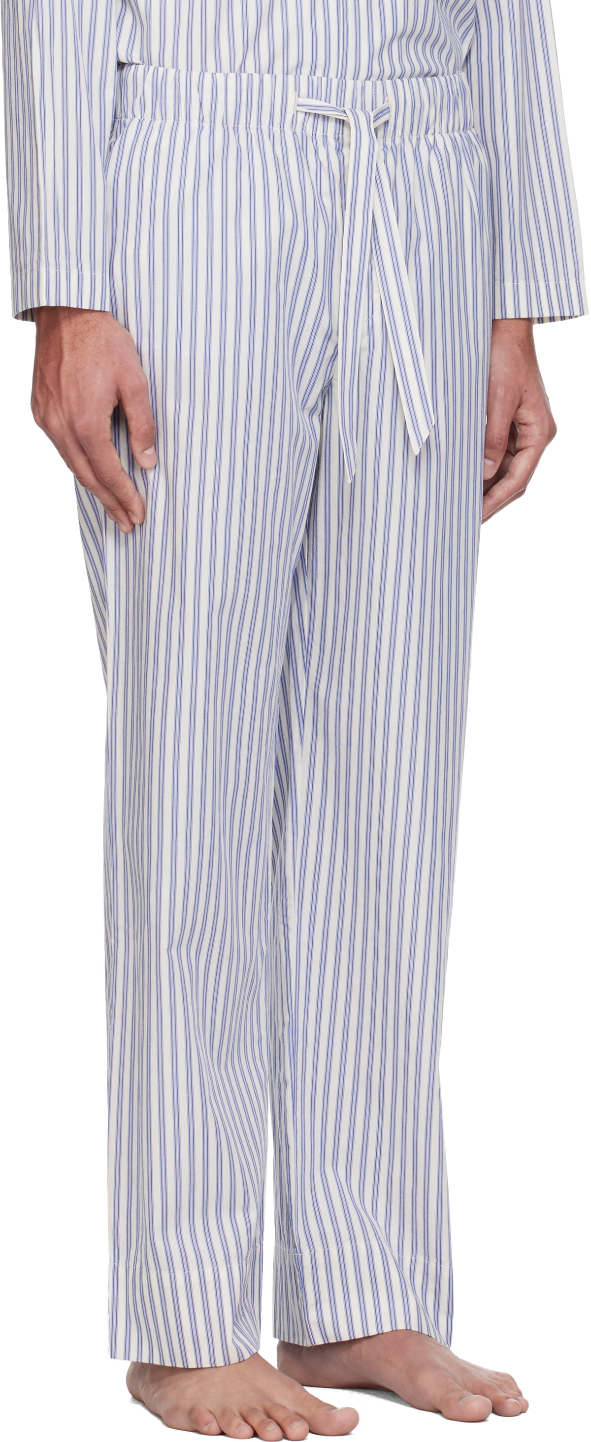 Tekla White & Blue Poplin Pyjama Pants