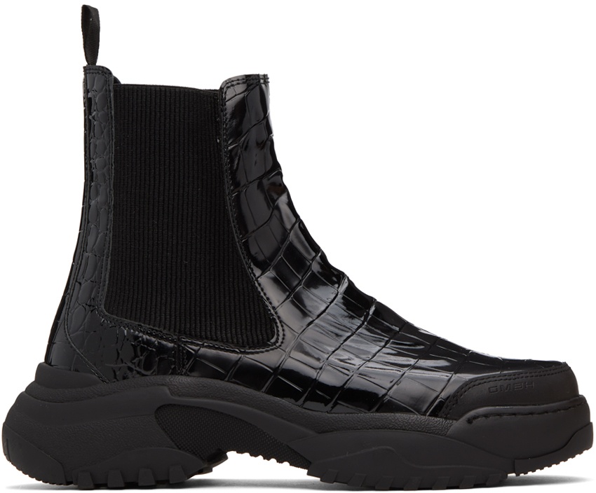 Photo: GmbH Black Croc Embossed Chelsea Boots