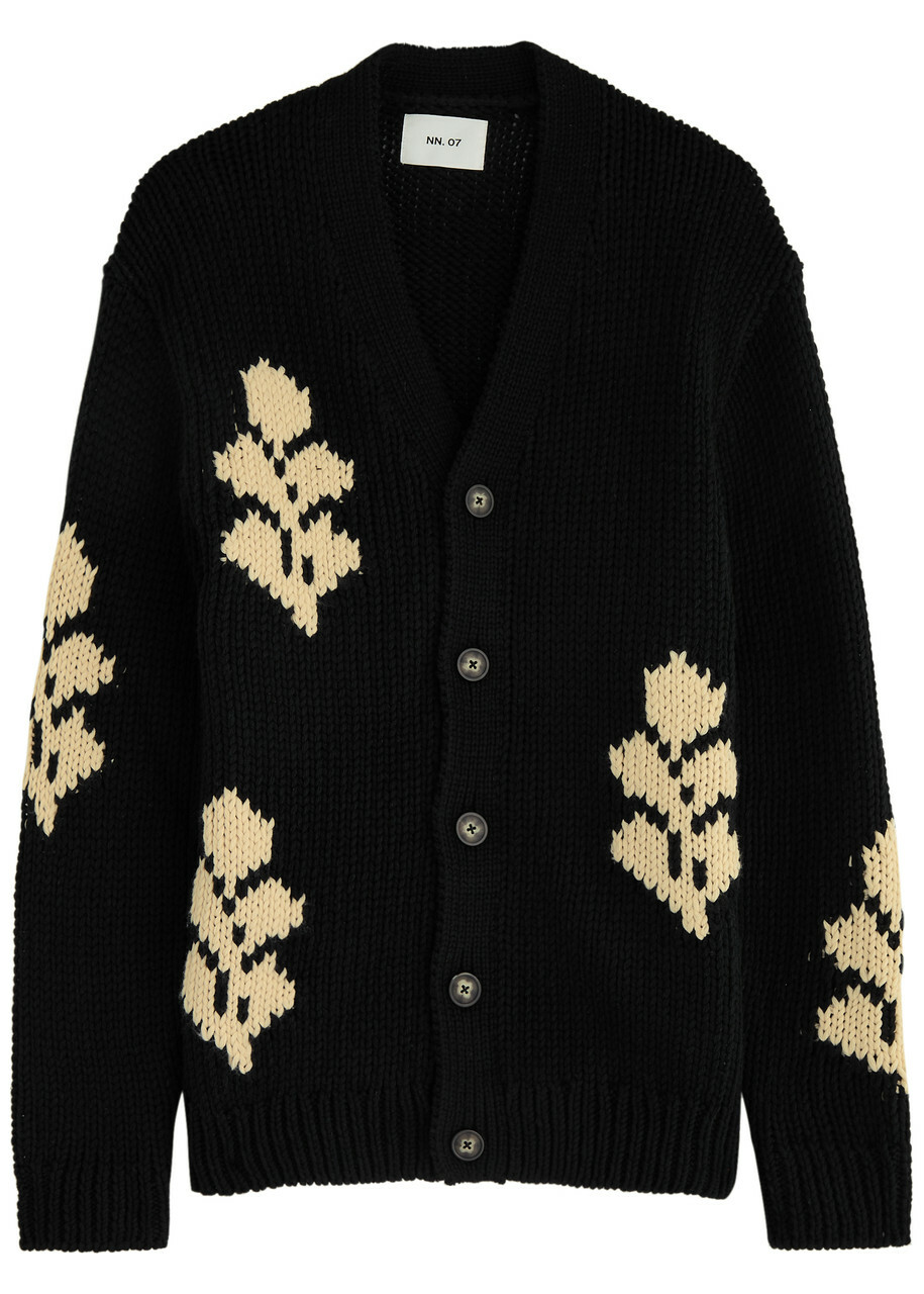 NN07 Mika Leaf-intarsia Knitted Cardigan Black NN07