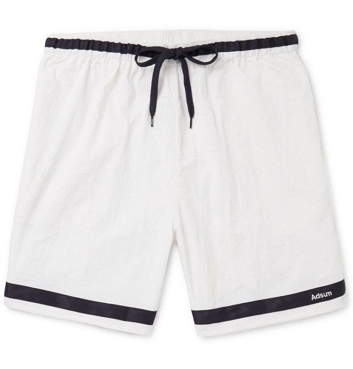 Photo: Adsum - Effo Wide-Leg Logo-Embroidered Tape-Trimmed Crinkled-Shell Shorts - White