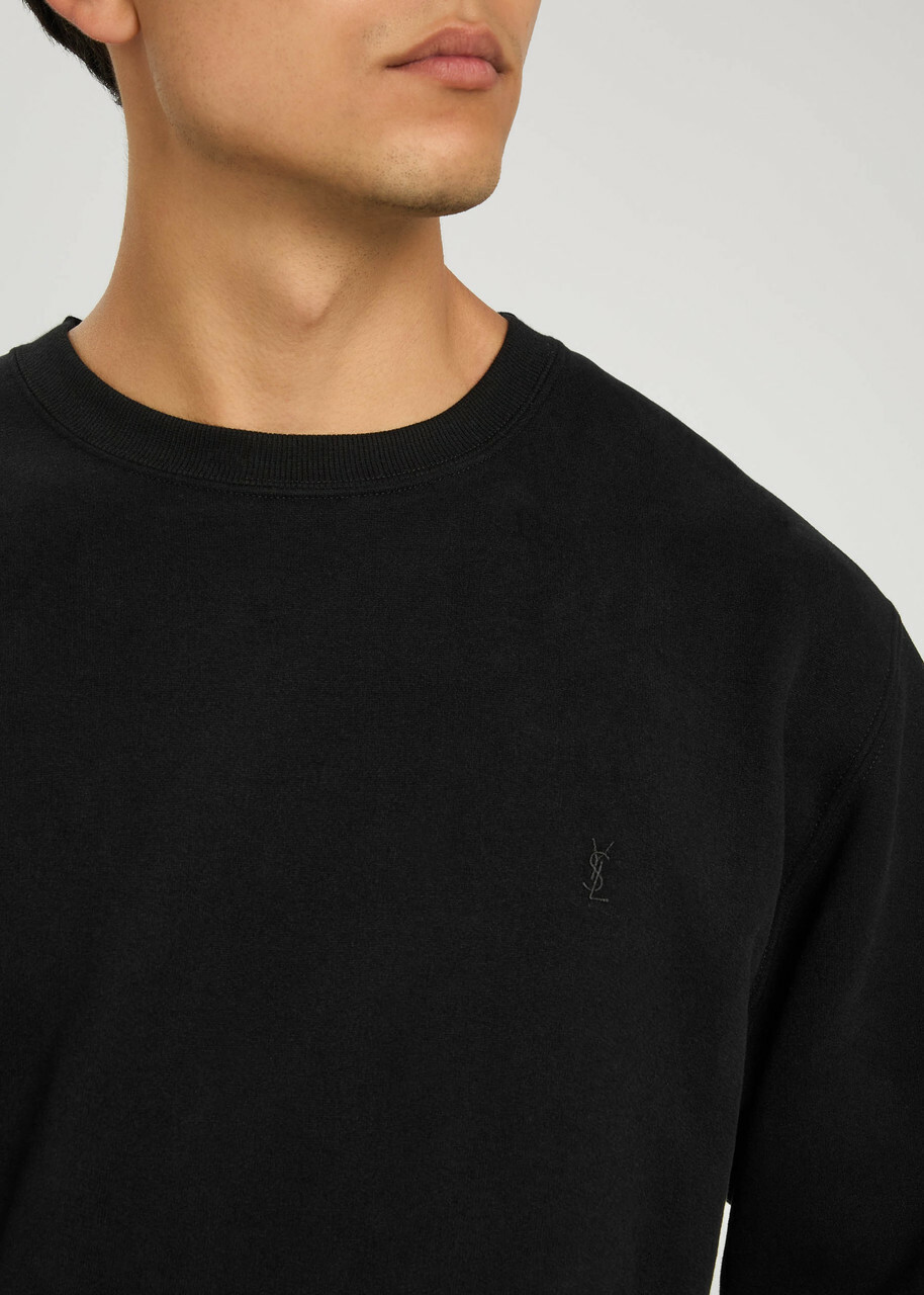 Saint Laurent Logo-embroidered Cotton Sweatshirt Black Saint