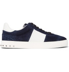 Valentino - Valentino Garavani Flycrew Leather-Panelled Suede Sneakers - Men - Blue