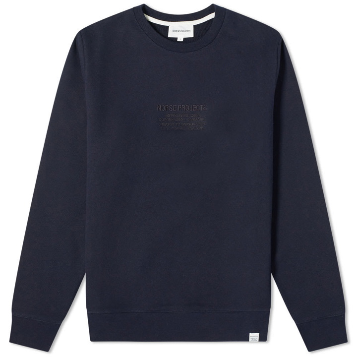 Photo: Norse Projects Vagn Embroidered Logo Sweat Dark Navy