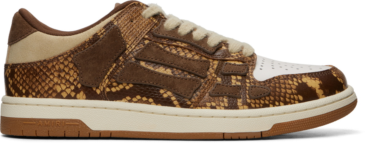 AMIRI Brown & White Printed Python Skel Top Low Sneakers