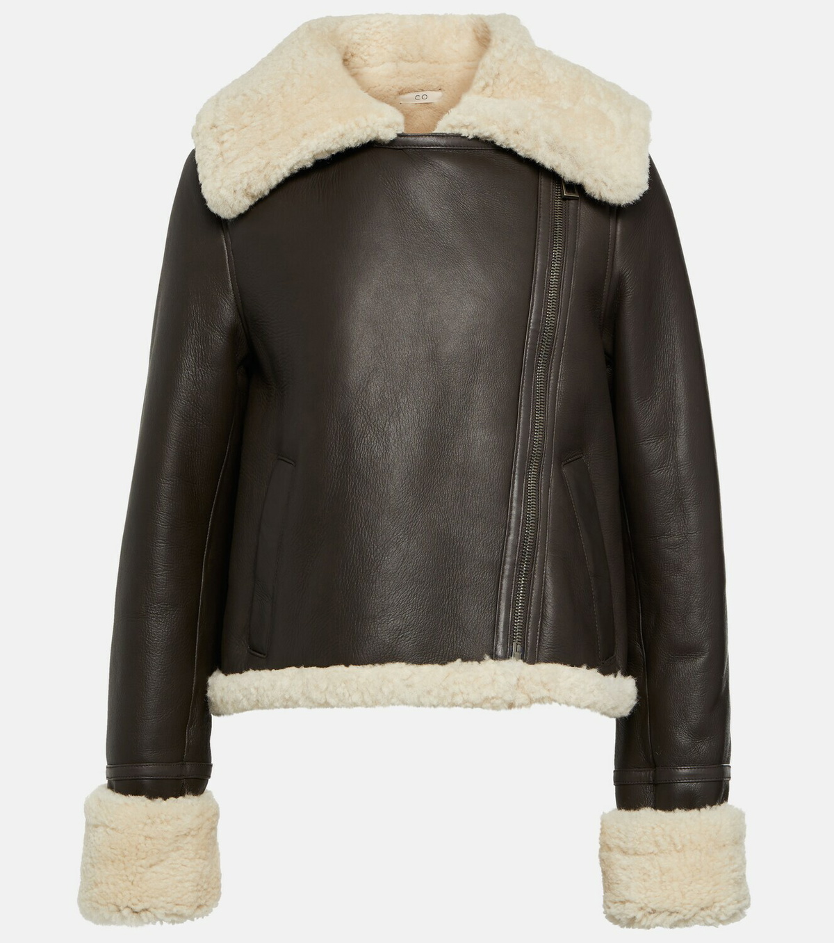 CO Shearling-trimmed leather biker jacket