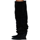 BALMAIN Black Suede Leather Wedge Thigh-High Boots