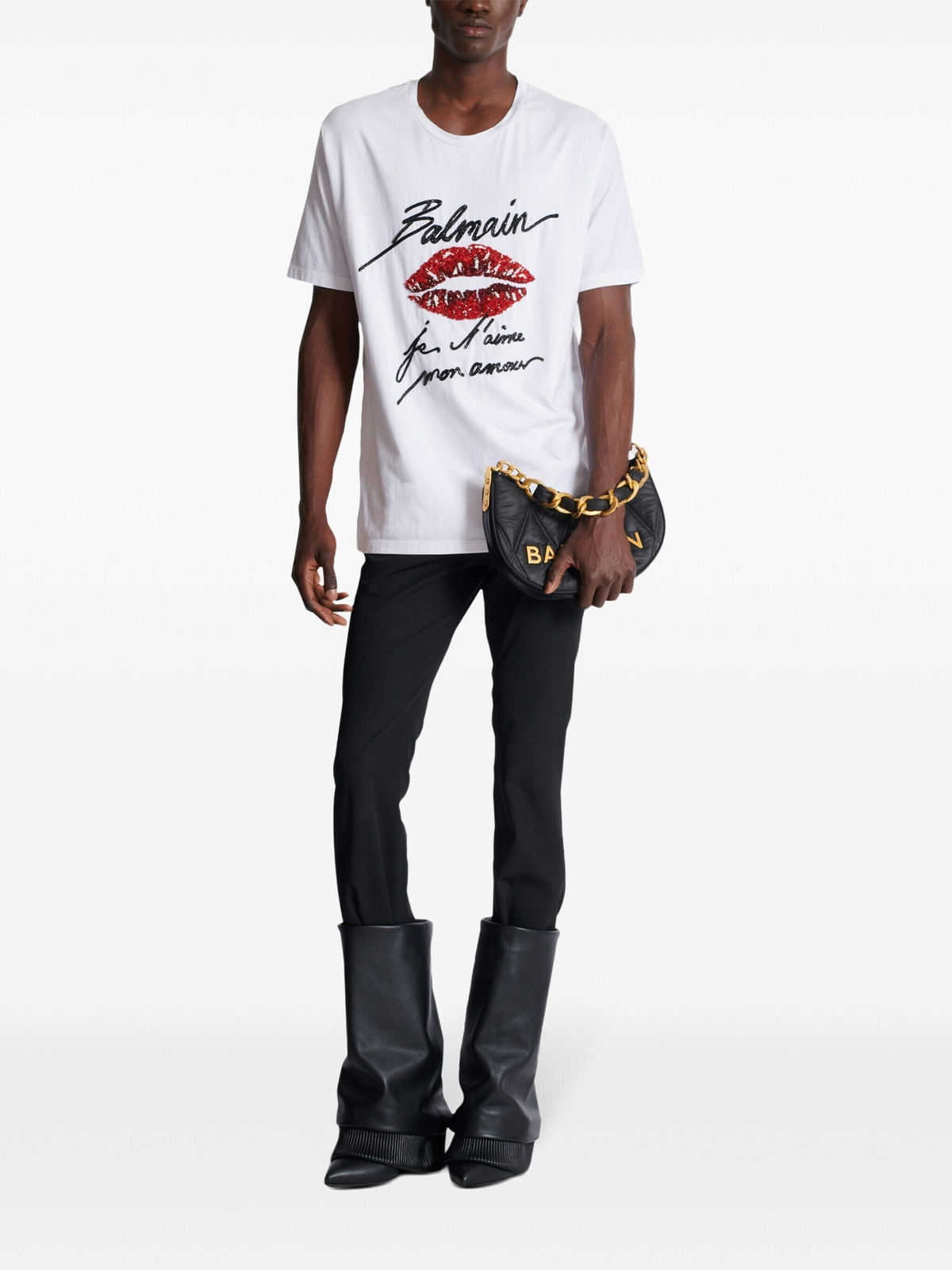 Balmain & Lips Embroid T-Shirt - Reg Fit in White