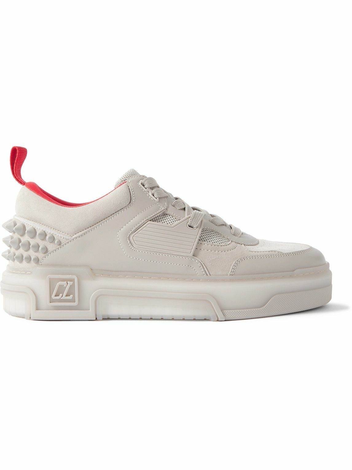 Photo: Christian Louboutin - Astroloubi Spiked Leather, Suede and Mesh Sneakers - Neutrals
