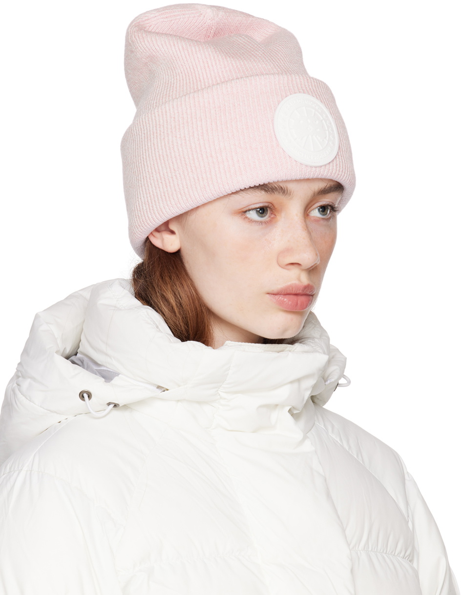 Canada Goose Pink Hat Classic Six-Panel Design Canada Goose logo-appliqué Ribbed Beanie | Pink | FARFETCH main image 2