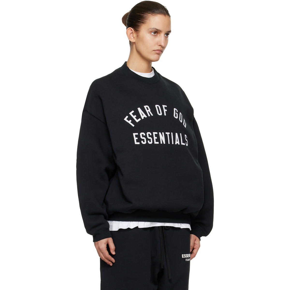 Fear of God ESSENTIALS Black Varsity Crewneck Sweatshirt