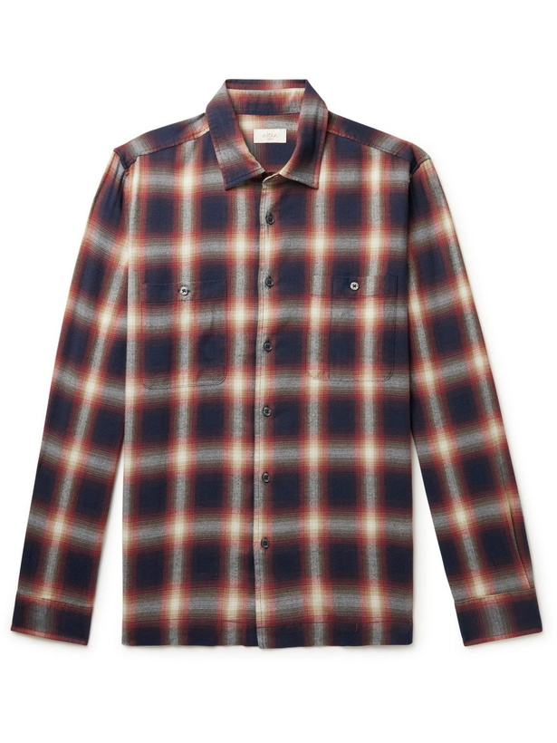 Photo: Altea - Checked Cotton and Ramie-Blend Flannel Shirt - Blue