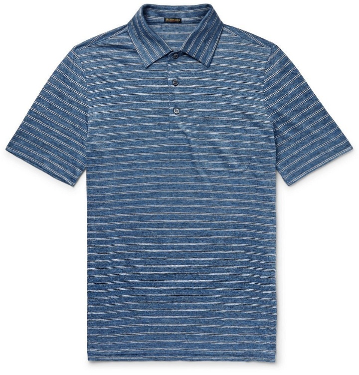 Photo: Rubinacci - Striped Slub-Linen Polo Shirt - Blue