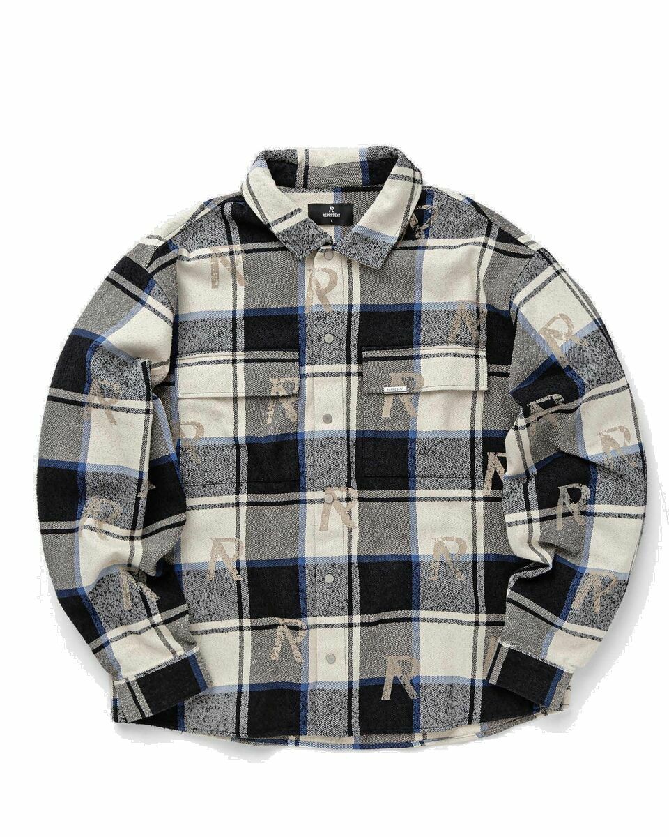 Photo: Represent All Over Initial Flannel Shirt Blue/Beige - Mens - Overshirts