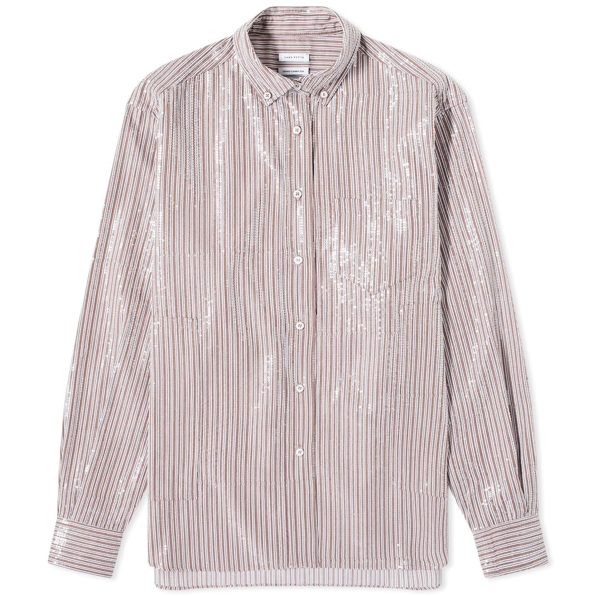 Saks Potts Women's Williams Sequin Stripe Shirt in Brown Stripe Sequin