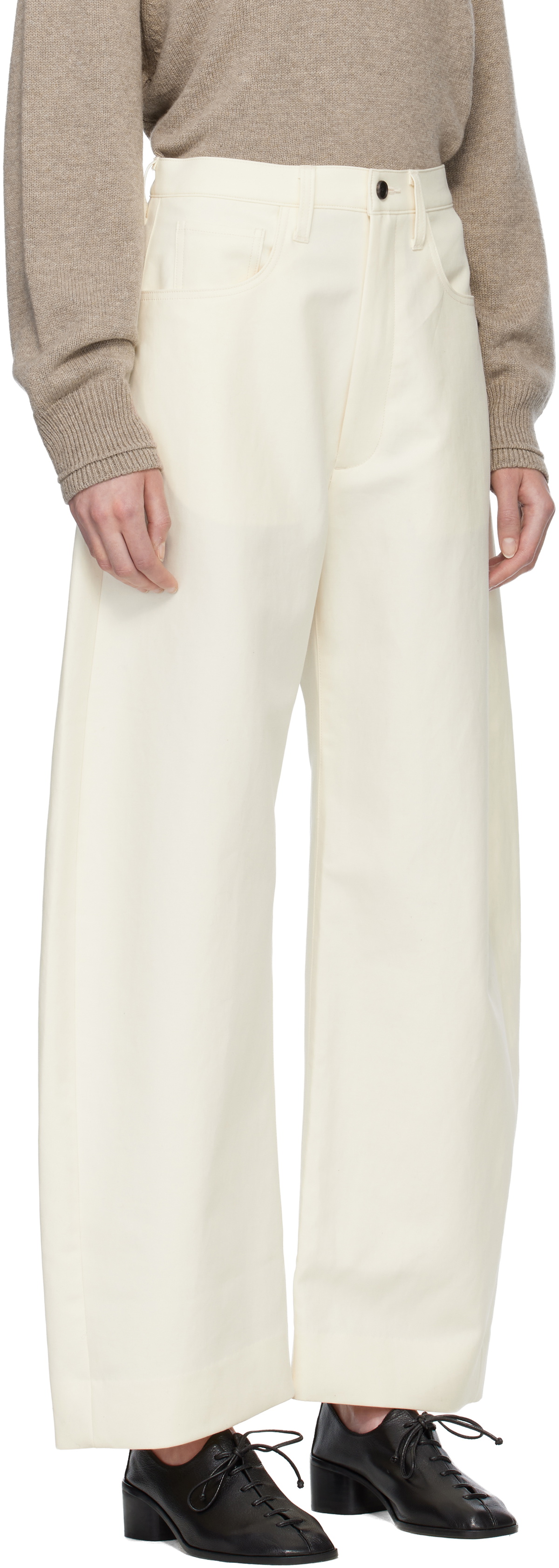ssstein Off-White Double Weave Cotton Round Trousers