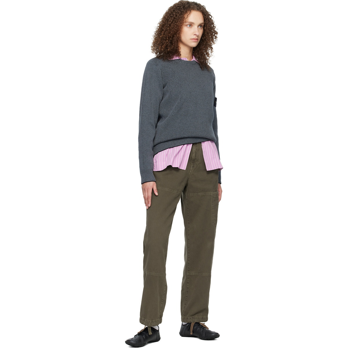 Stone Island Gray 5100033 Plated Rib Cotton Bouclé Sweater