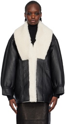 Victoria Beckham Black Shawl Shearling Coat