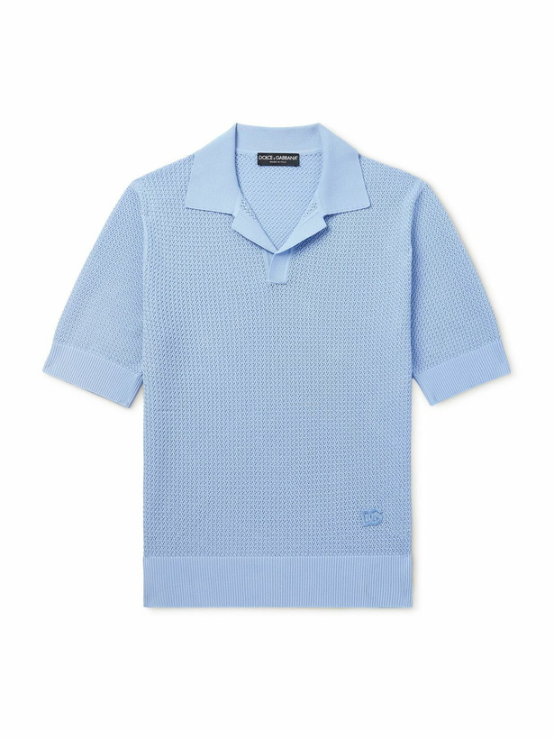 Photo: Dolce&Gabbana - Slim-Fit Logo-Embroidered Cotton Polo Shirt - Blue