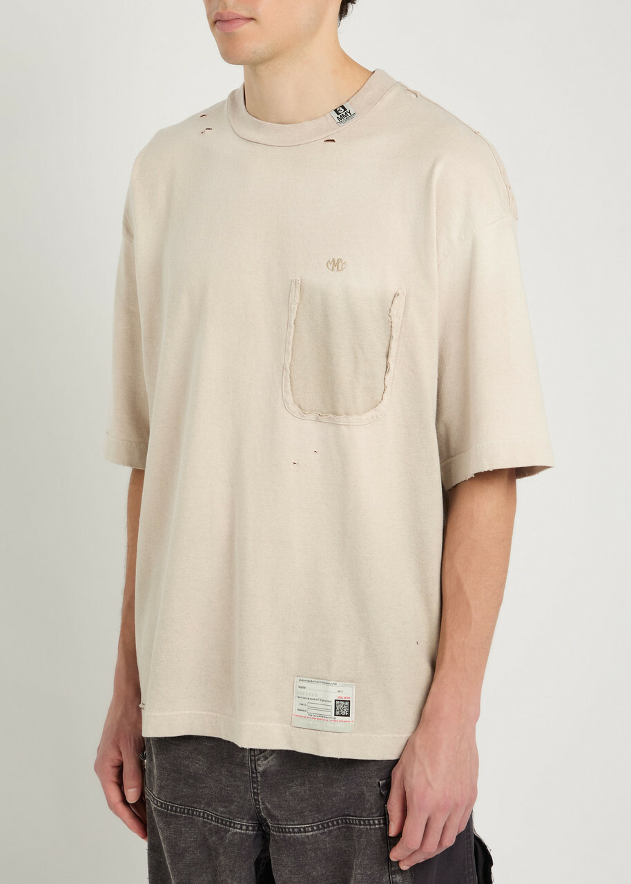 Maison Mihara Yasuhiro Distressed Cotton T-shirt Beige