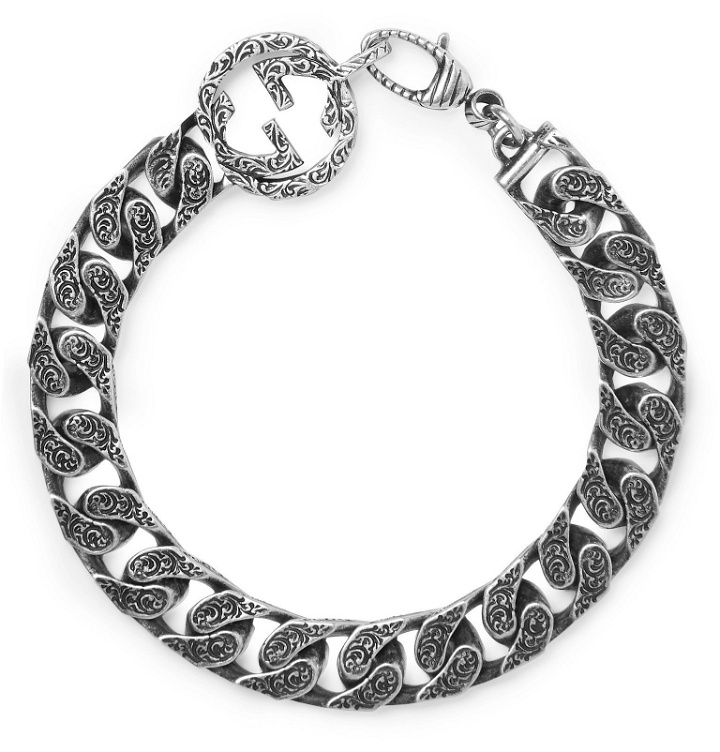 Photo: Gucci - Logo-Detailed Burnished Sterling Silver Bracelet - Silver