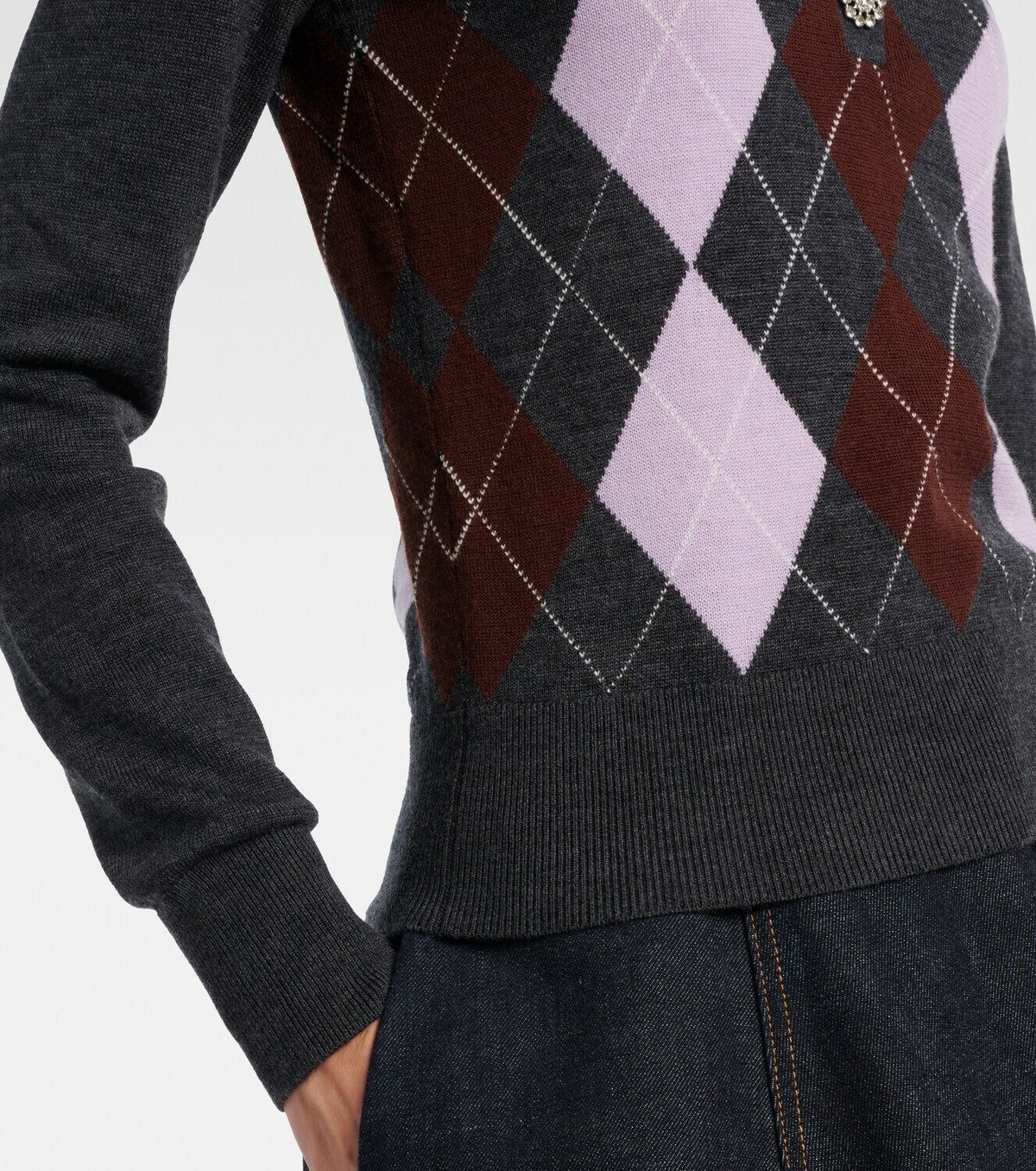 Self-Portrait Argyle wool polo sweater