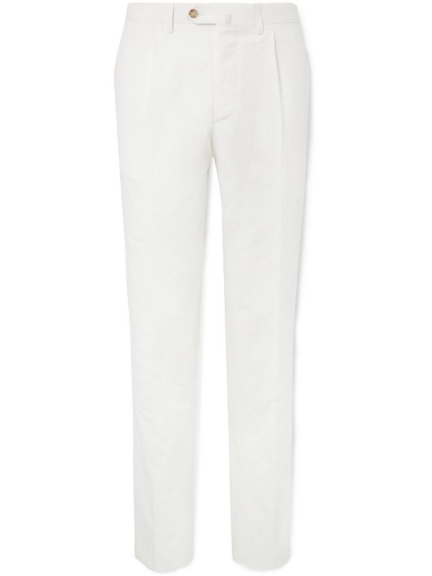 Photo: De Petrillo - Tapered Pleated Cotton and Hemp-Blend Trousers - White