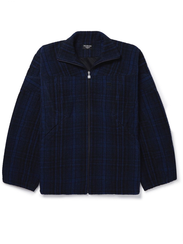 Photo: Balenciaga - Oversized Checked Brushed Virgin Wool-Fleece Track Jacket - Blue