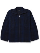 Balenciaga - Oversized Checked Brushed Virgin Wool-Fleece Track Jacket - Blue