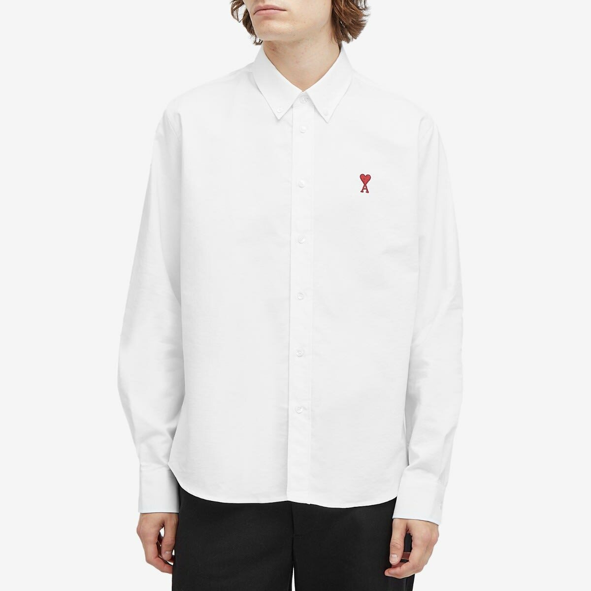 AMI Paris Men's Heart Button Down Oxford Shirt in Natural White