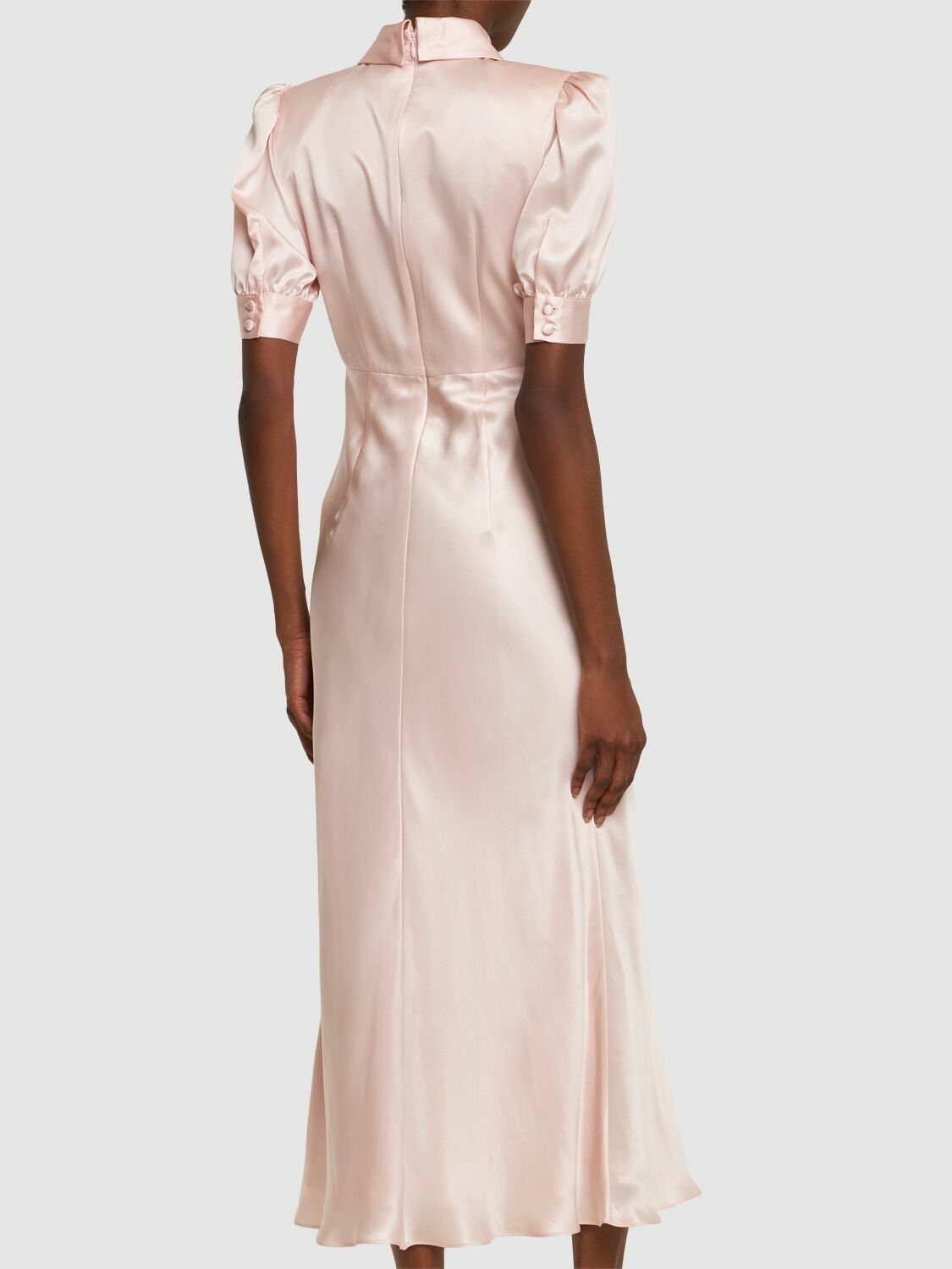 ALESSANDRA RICH - Silk Satin Short Sleeve Long Dress