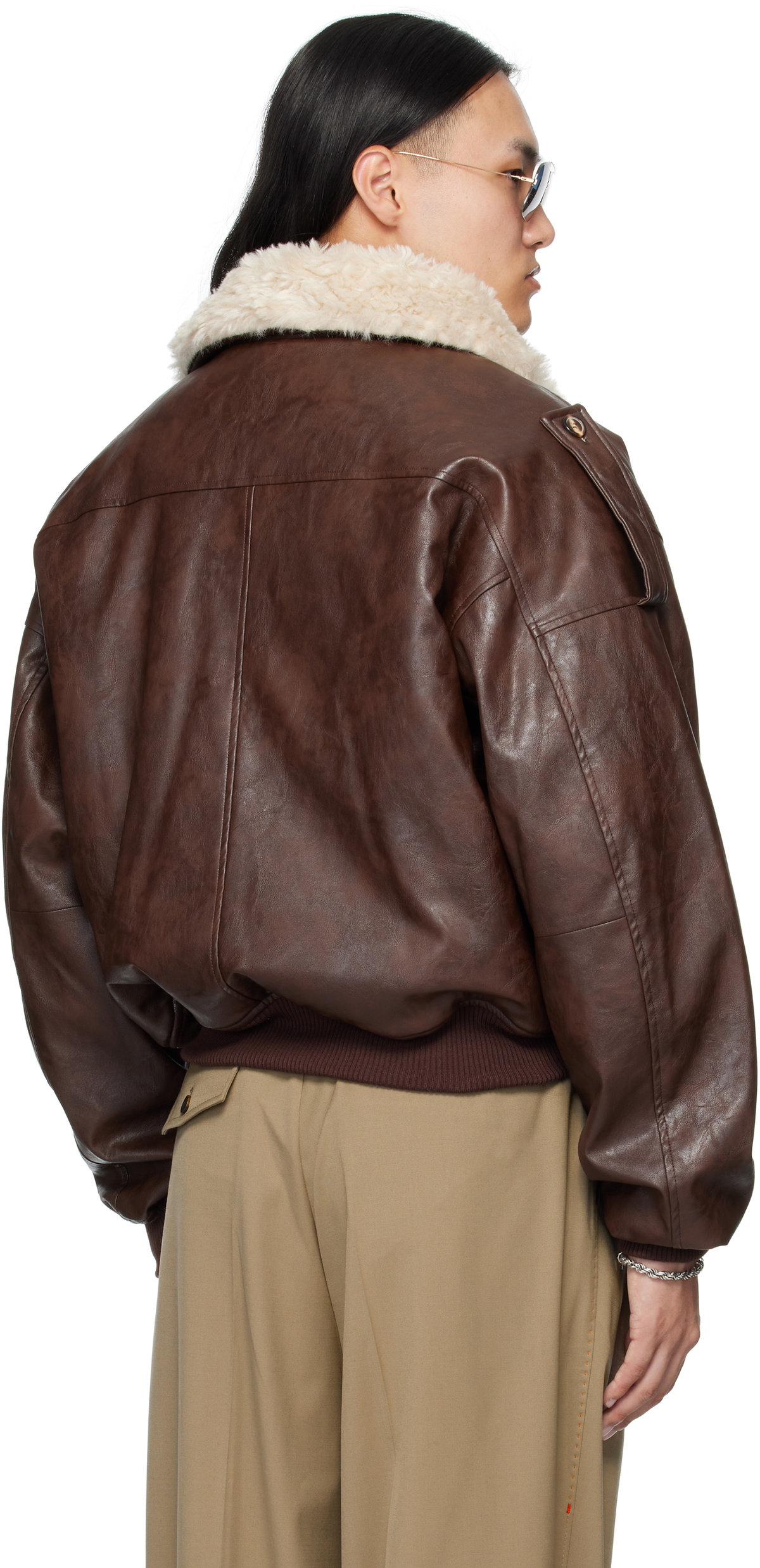 MMIC Brown Pilot Faux-Leather Jacket