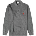 AMI Men's Heart Long Sleeve Knitted Polo Shirt in Heather Grey