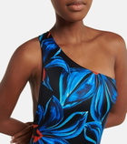 Louisa Ballou - Plunge printed one-shoulder swimsuit