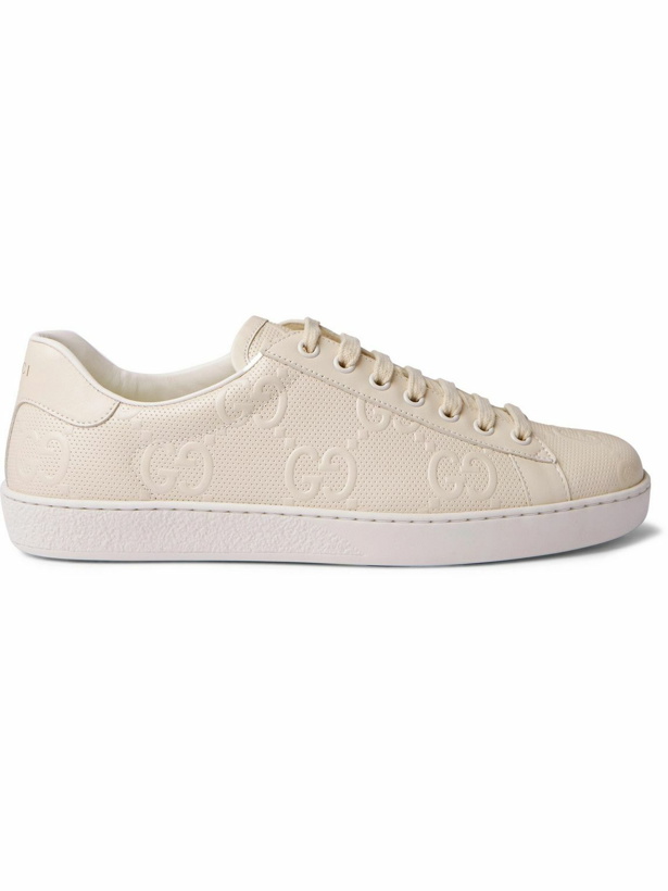 Photo: GUCCI - Ace Logo-Embossed Perforated Leather Sneakers - Neutrals