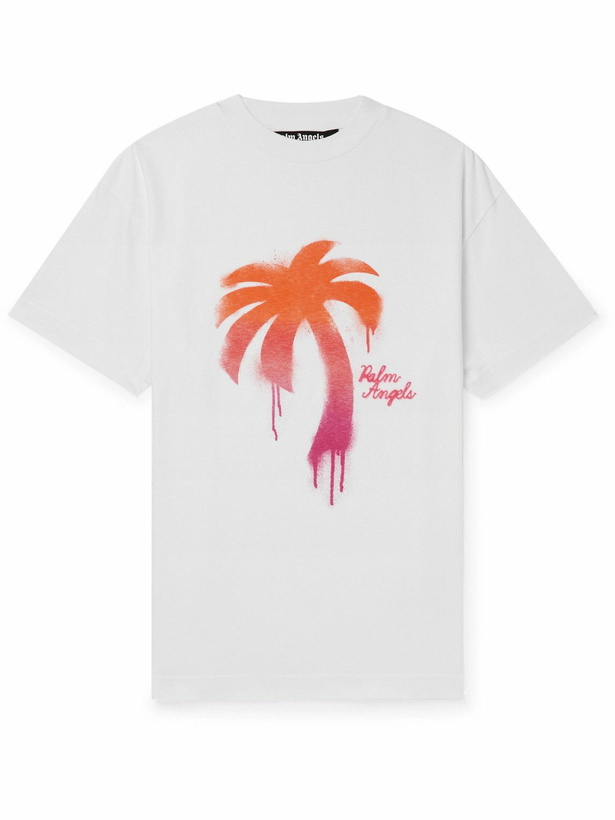 Photo: Palm Angels - Logo-Embroidered Printed Cotton-Jersey T-Shirt - White