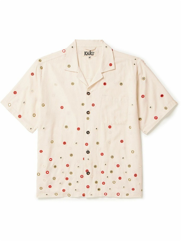 Photo: Karu Research - Camp-Collar Embellished Cotton-Voile Shirt - White