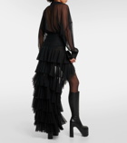 Norma Kamali Asymmetric ruffled mesh skirt