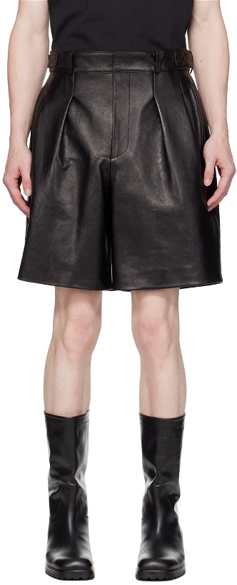 Photo: Recto Black Pleated Leather Shorts