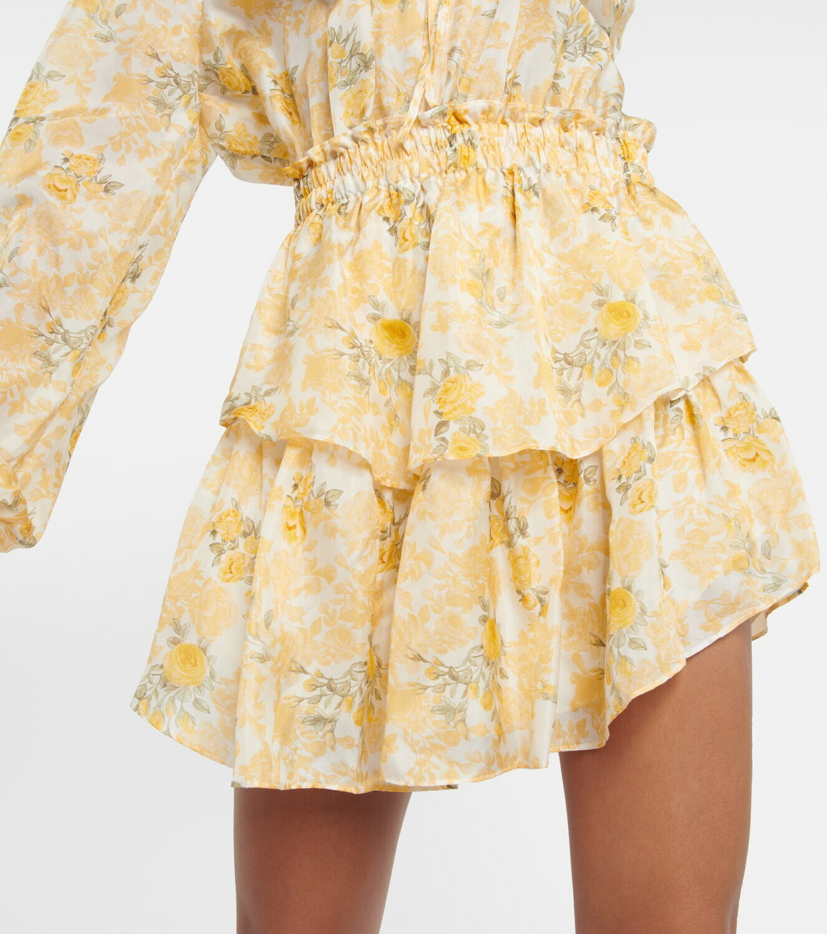 LoveShackFancy Popover off-shoulder floral silk minidress