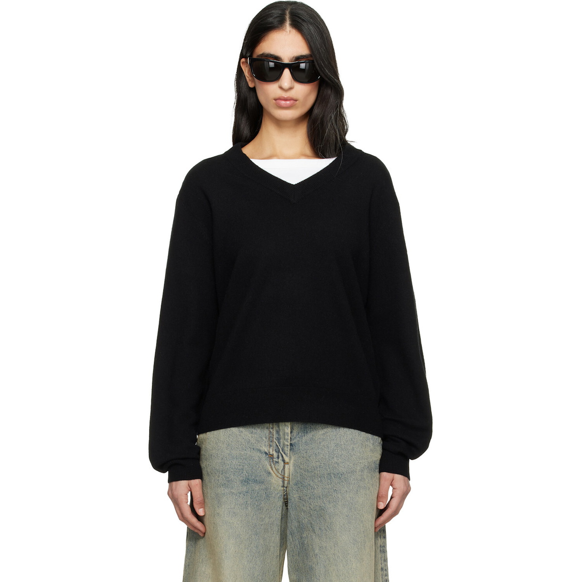 Entire Studios Black Knit V Neck Sweater